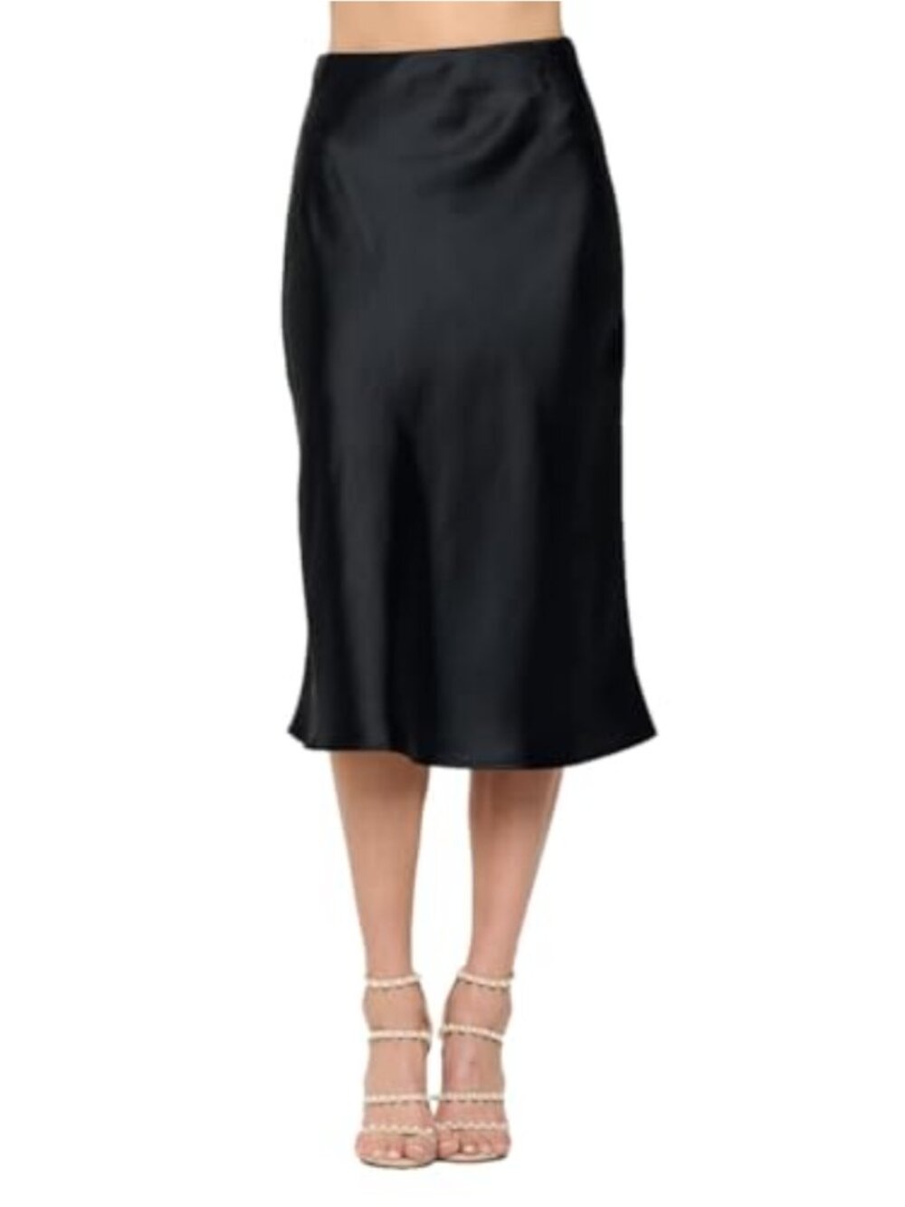 Women's Satin High Waist A-Line Midi Skirt Soft Fabric